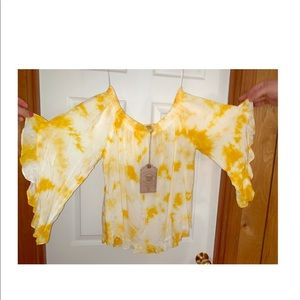 White and yellow tie -Dye flared shirt
